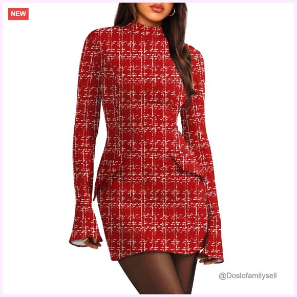 Dresses & Skirts - Long Sleeve Mock Neck Bodycon Mini Dress for Party Club Fall Winter